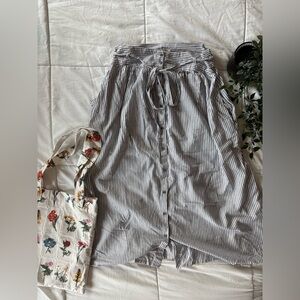 Anthropologie Scout Linen Striped Midi Skirt
